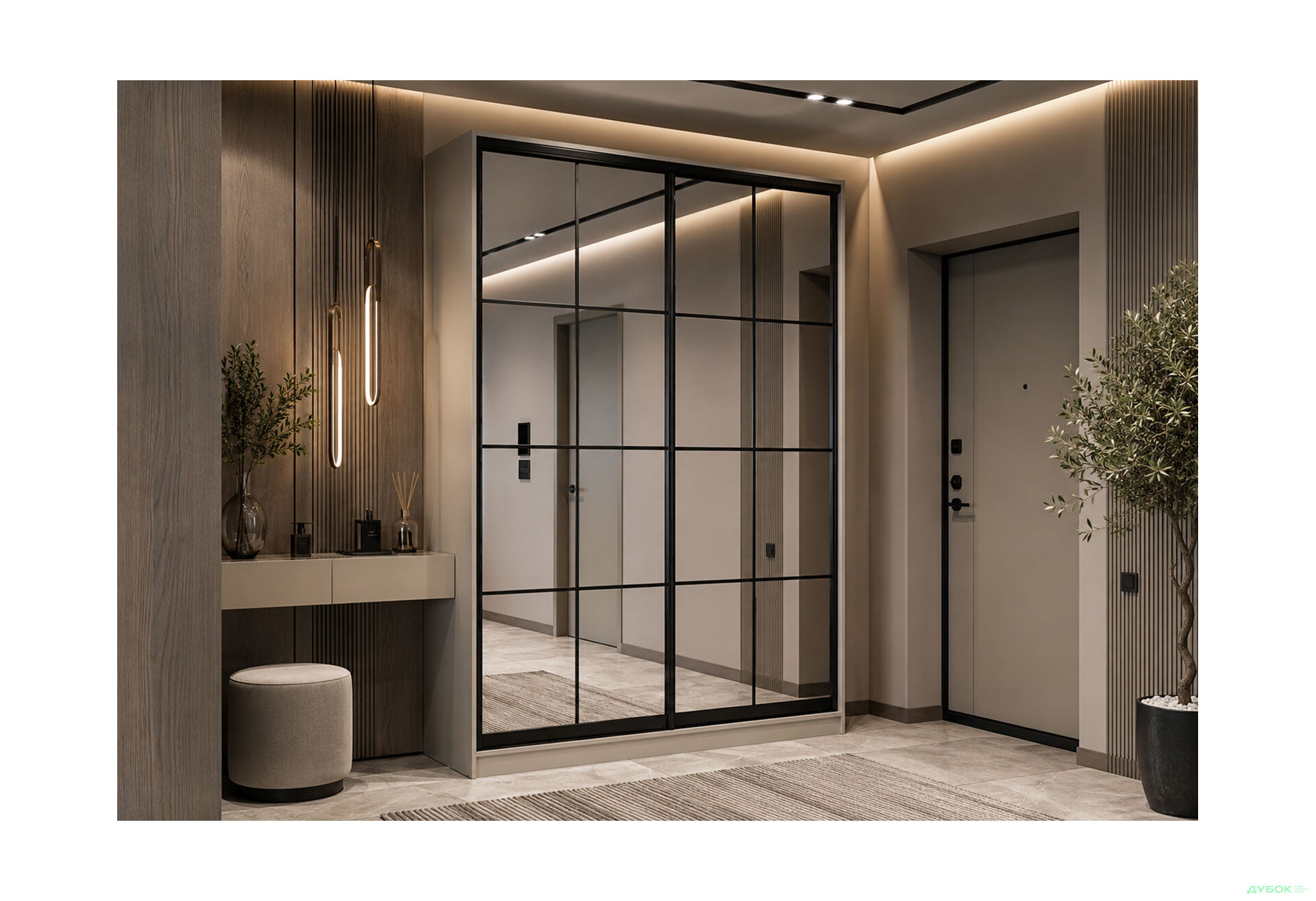 Зображення 2 - Шафа-купе 2 дзеркала Lines 180х60х240 см, кашемір, профіль чорний матований LOFT BL