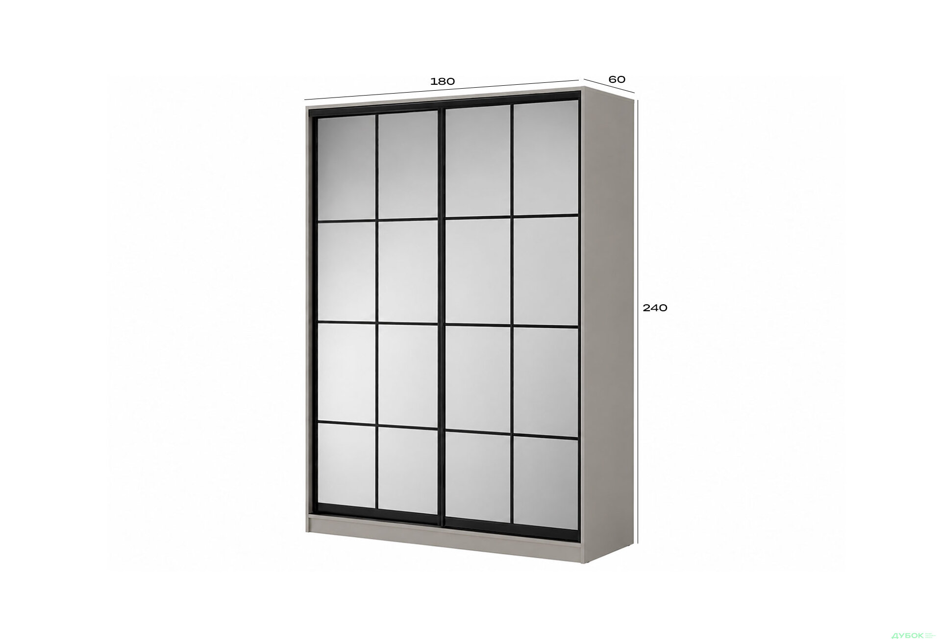Зображення 3 - Шафа-купе 2 дзеркала Lines 180х60х240 см, кашемір, профіль чорний матований LOFT BL