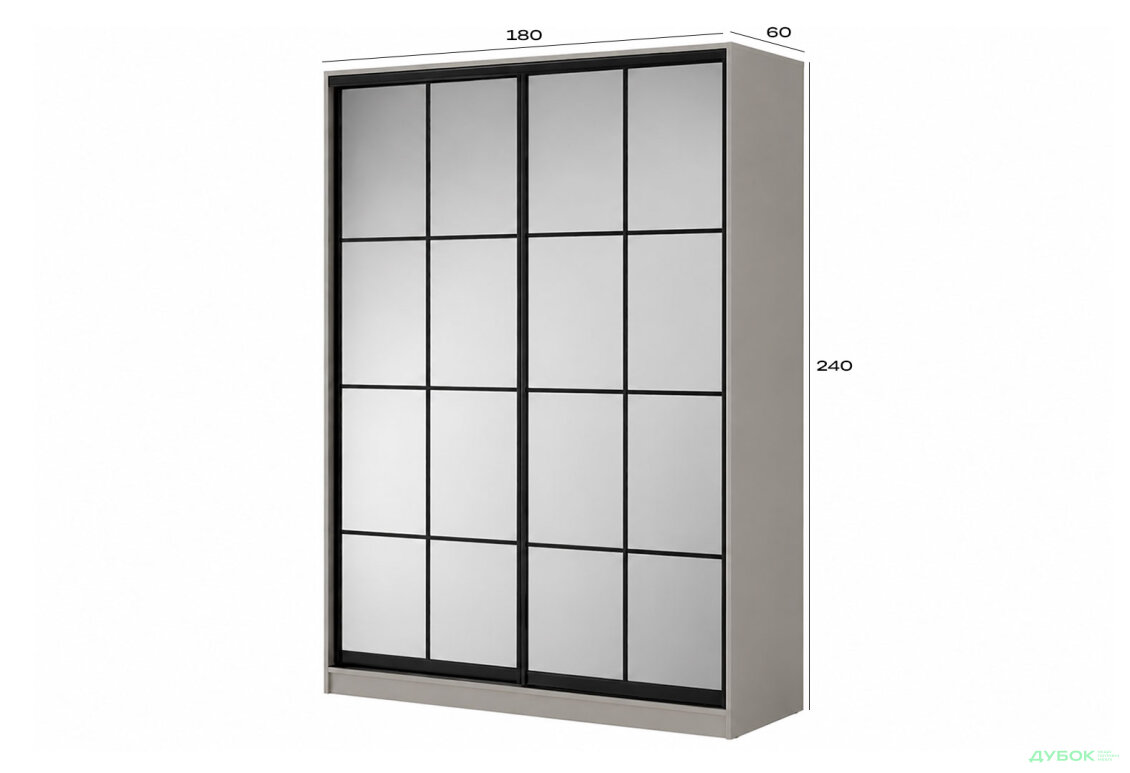 Зображення 3 - Шафа-купе 2 дзеркала Lines 180х60х240 см, кашемір, профіль чорний матований LOFT BL