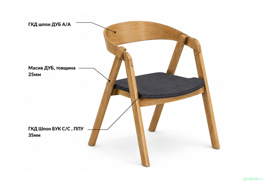 Зображення 9 - Стілець Гуру Тендер / Guru Tender (дубовий) Stained oak 52,6х55,8х78,2 см, тканина Diosa 19