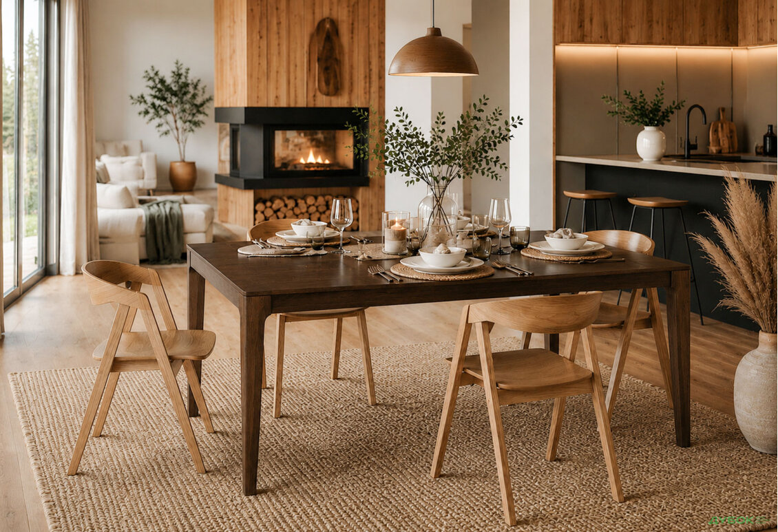 Стіл Деніс / Denis (каркас дуб) Stained oak 140x85+60х75 см + 4 стільця Гуру дуб натуральний