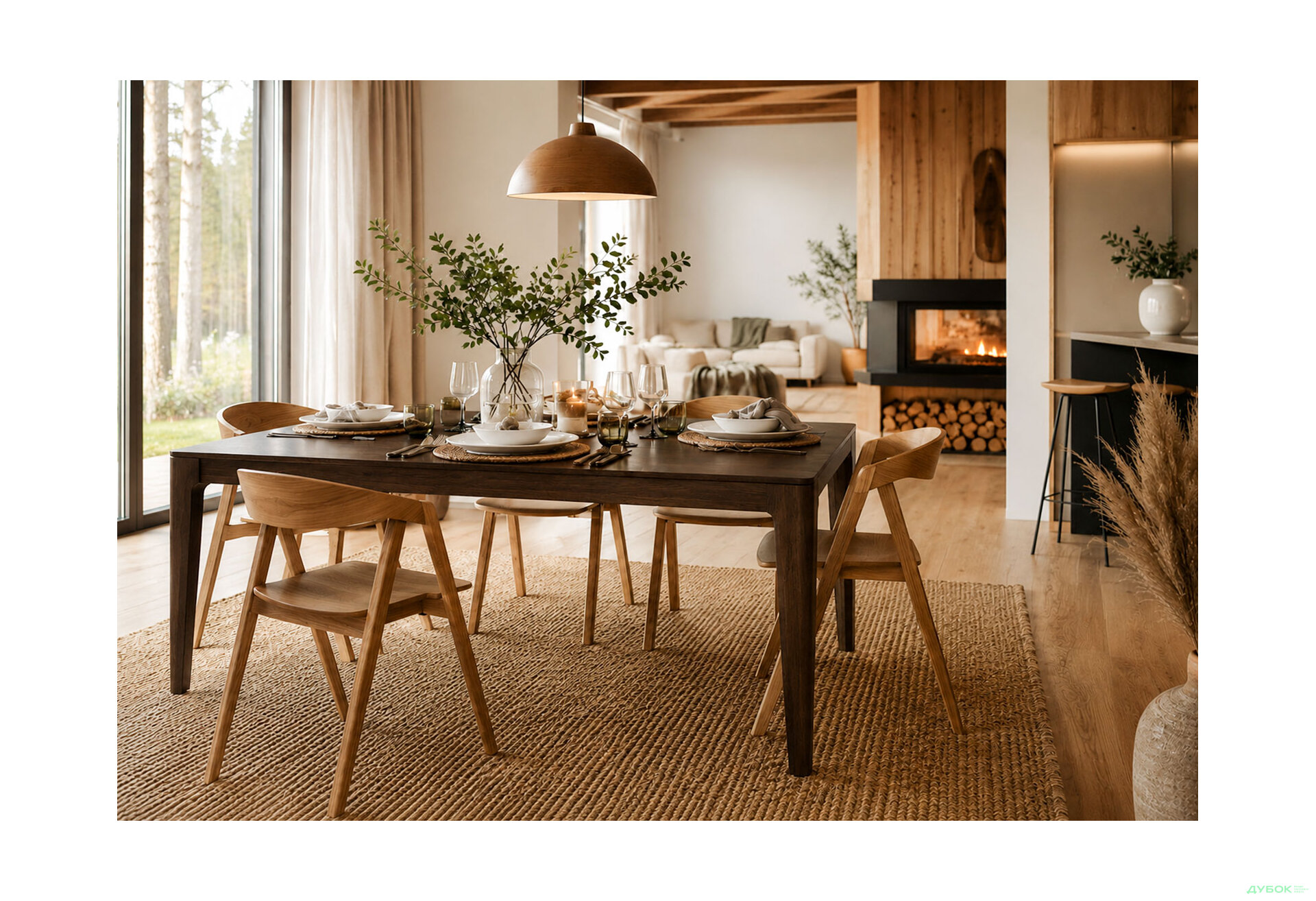 Зображення 2 - Стіл Деніс / Denis (каркас дуб) Stained oak 140x85+60х75 см + 4 стільця Гуру дуб натуральний