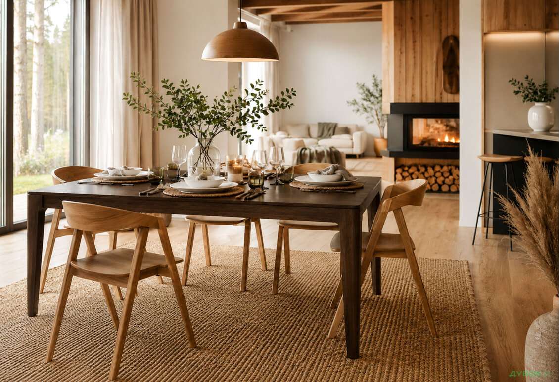 Зображення 2 - Стіл Деніс / Denis (каркас дуб) Stained oak 140x85+60х75 см + 4 стільця Гуру дуб натуральний