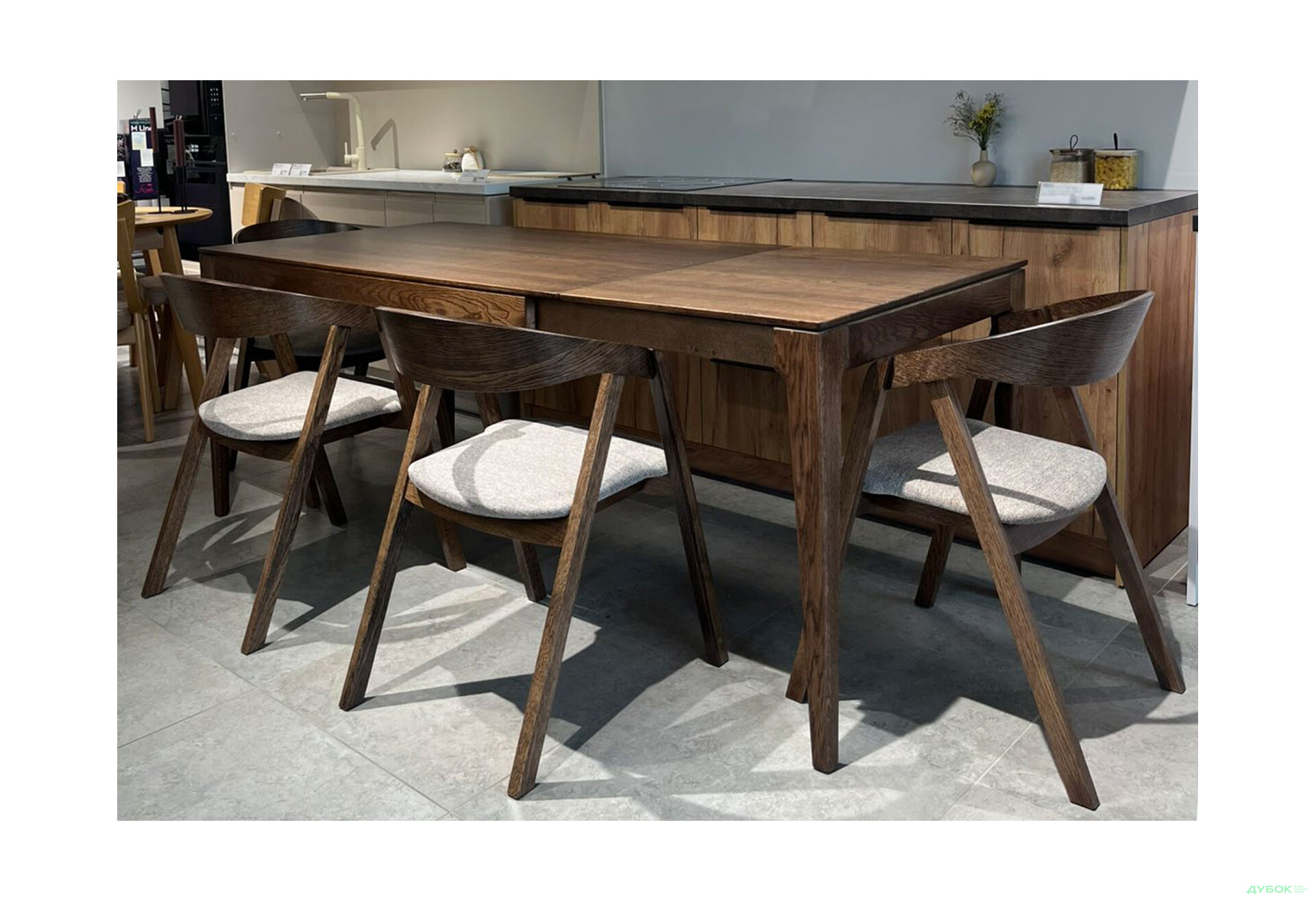 Зображення 5 - Стіл Деніс / Denis (каркас дуб) Stained oak 140x85+60х75 см + 4 стільця Гуру Tender Stained oak, тканина Diosa 19