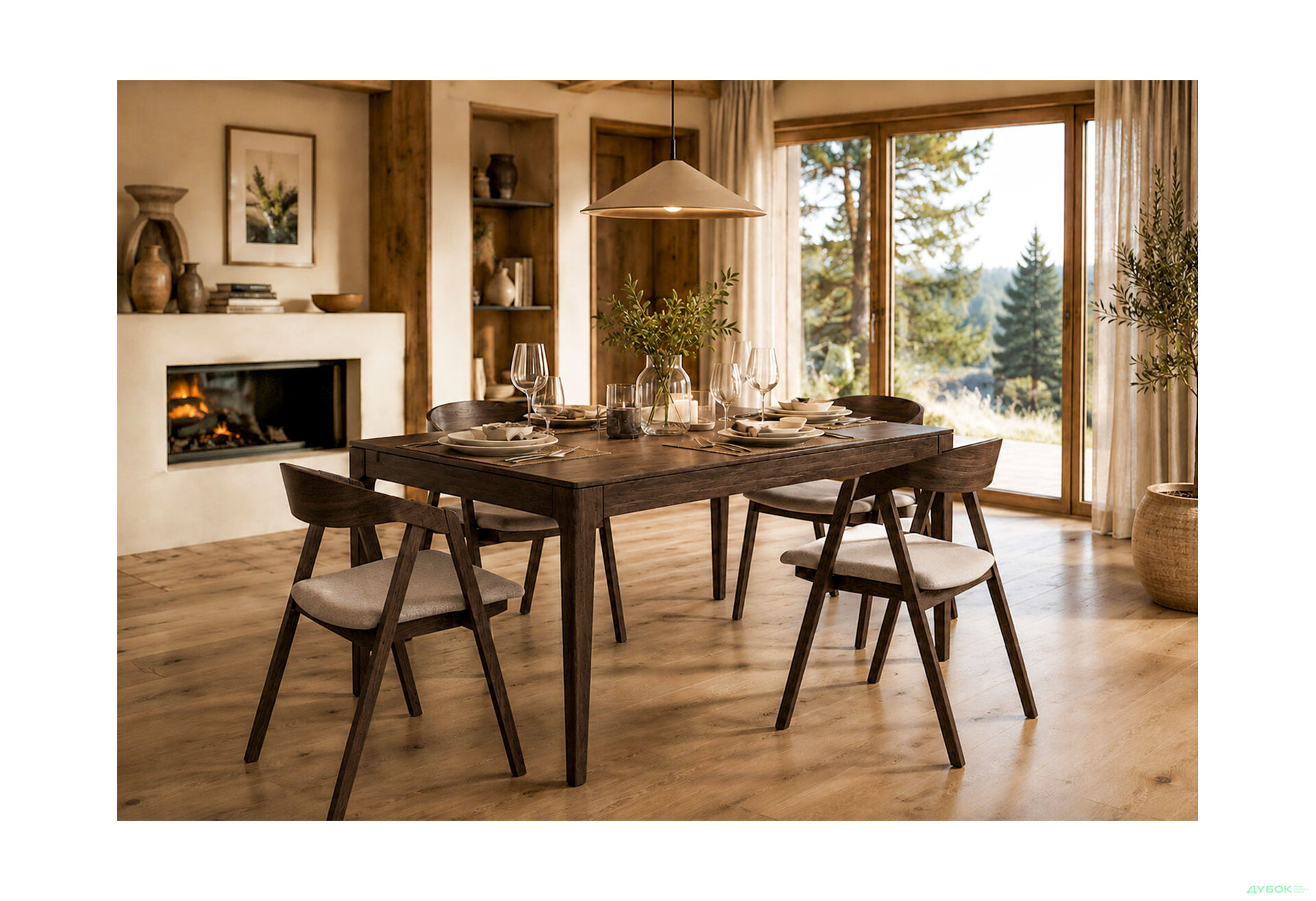 Зображення 1 - Стіл Деніс / Denis (каркас дуб) Stained oak 140x85+60х75 см + 4 стільця Гуру Tender Stained oak, тканина Diosa 19