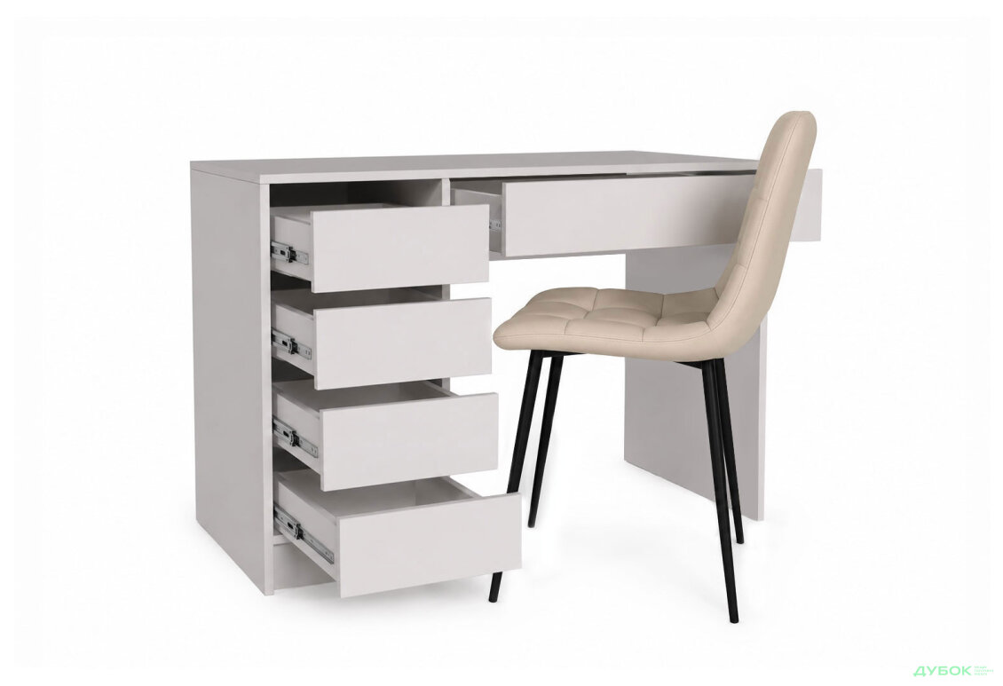 Зображення 4 - Стіл письмовий Ерго / Ergo 110x55 см лівий з 5-ма шухлядами Кашемір з кріслом Тед беж