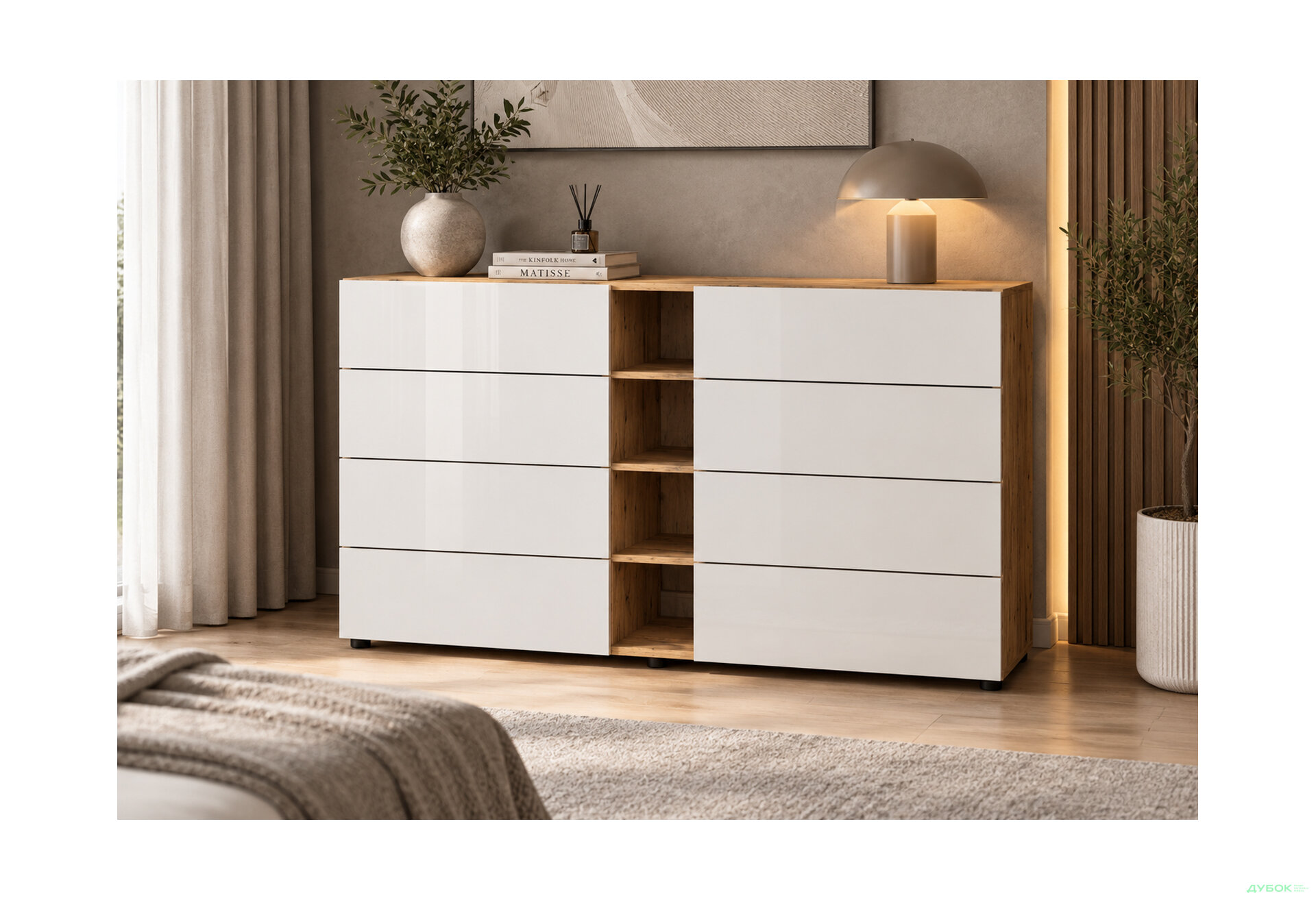 Зображення 2 - Комод Спейс з 8-ма шухлядами 160 см, дуб аппалачі / німфея альба
