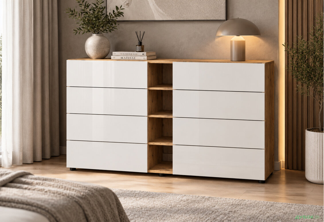Зображення 2 - Комод Спейс з 8-ма шухлядами 160 см, дуб аппалачі / німфея альба