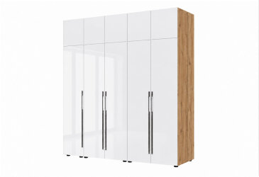 Шафа Спейс п'ятидверна з антресолями та ручками DL 4,5/100 200х260х57 см, дуб аппалачі / німфея альба лак
