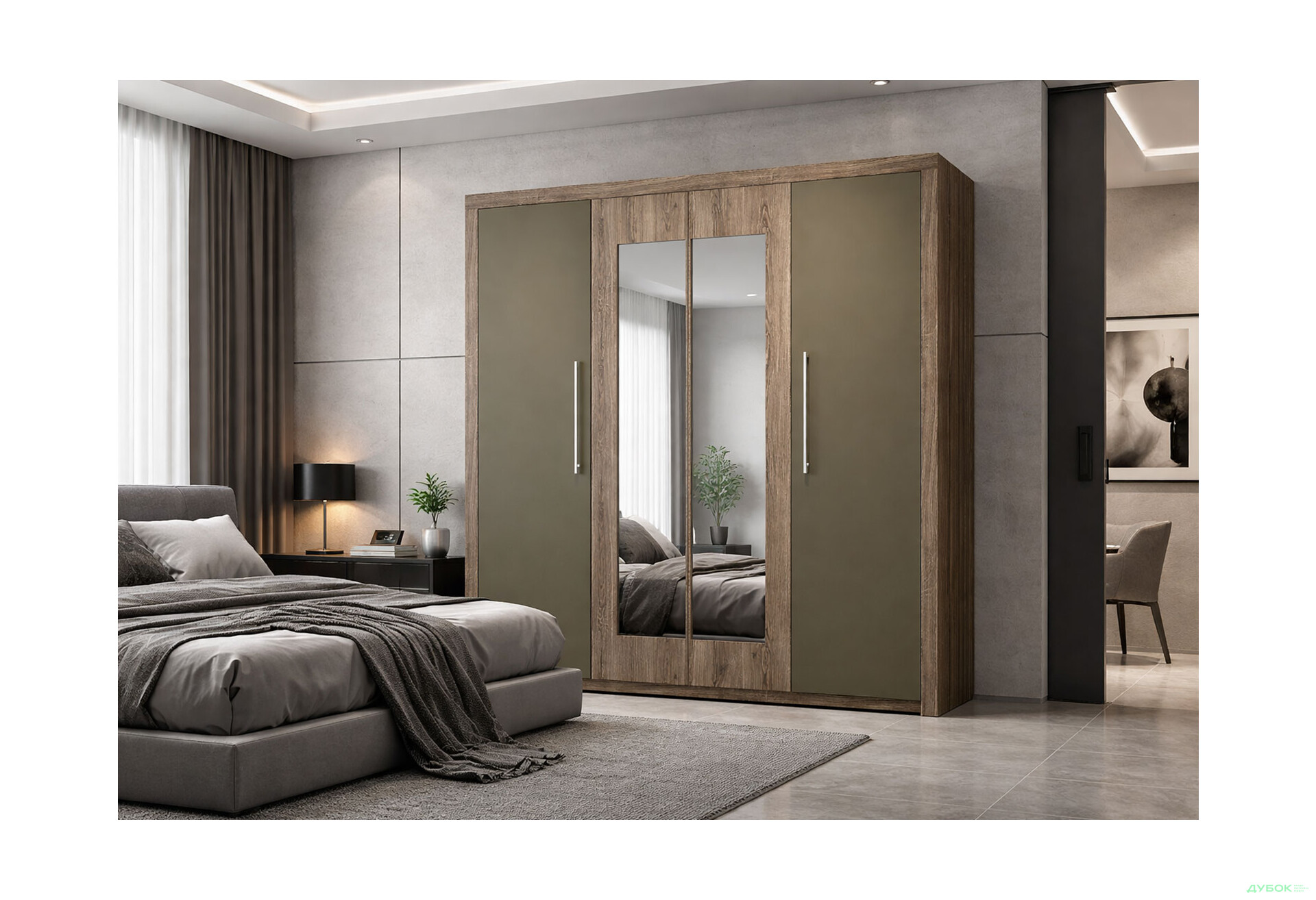 Изображение 2 - Шкаф ВМВ Холдинг Джульетта 4-дверный с зеркалом 239 см Дуб арканзас темный/Бронза