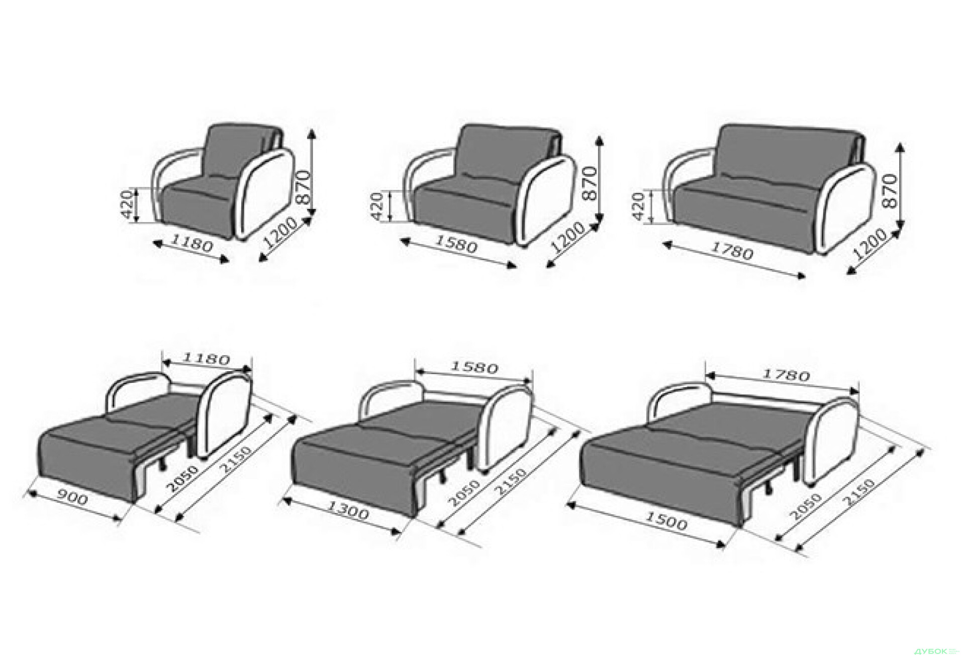 Фото 3 - Диван - ліжко Фьюжн Санні / Fusion Sunny прямий 1500 (дизайн 3) Давідос