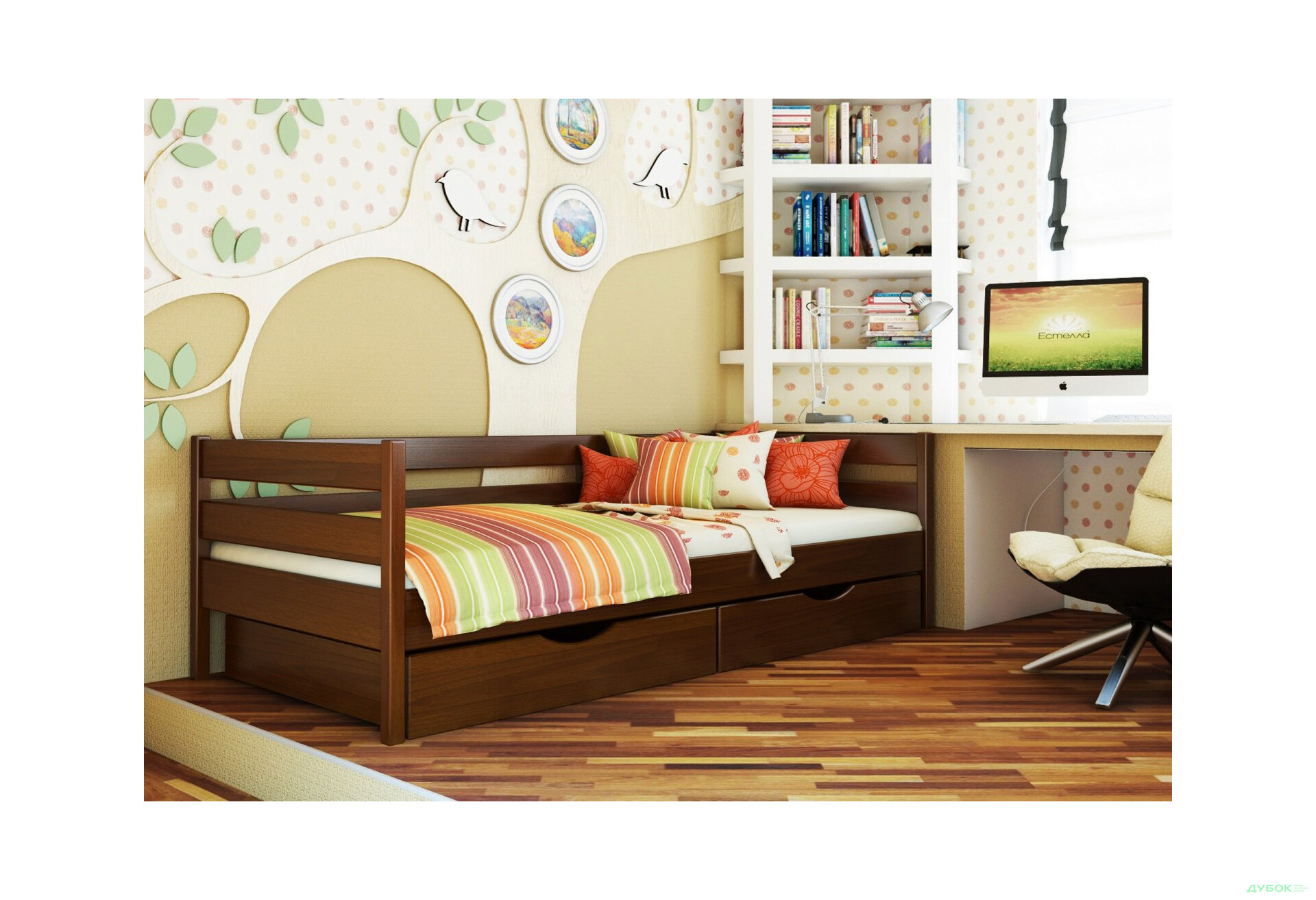 Серия Тесса кровать Нота 80х190 (массив) без ящиков Эстелла - Изображение 9 Изображение 9 - Серия Тесса кровать Нота 80х190 (массив) без ящиков Эстелла