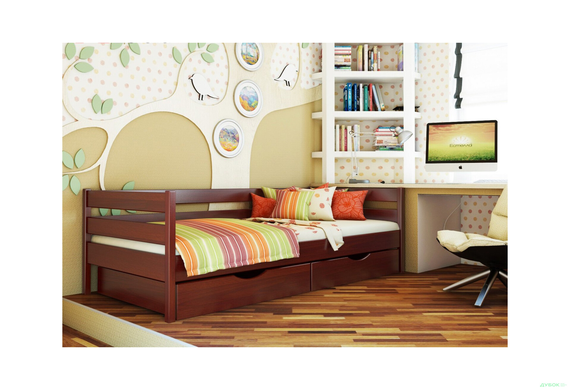 Серия Тесса кровать Нота 80х190 (массив) без ящиков Эстелла - Изображение 10 Изображение 10 - Серия Тесса кровать Нота 80х190 (массив) без ящиков Эстелла