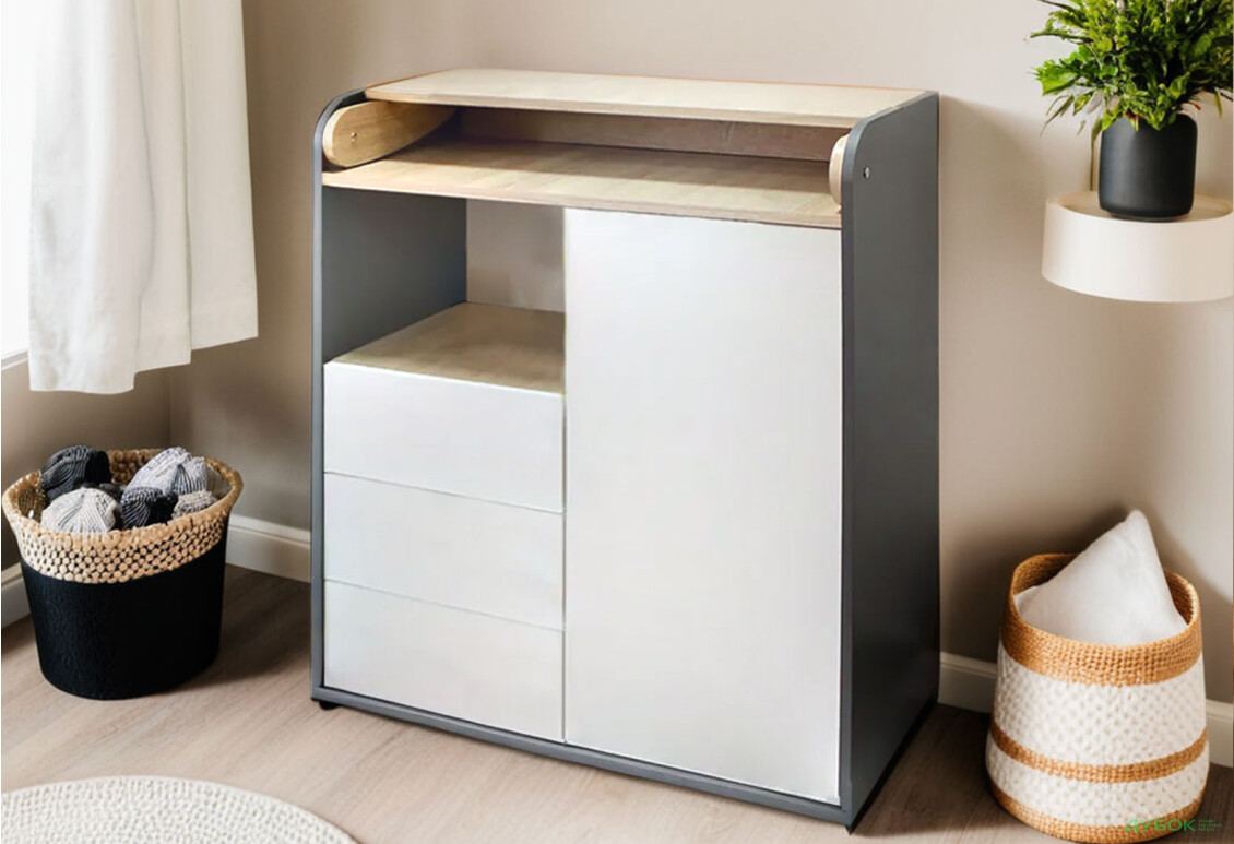 Комод VMV holding Алекс пеленальний 1-дверний з 3 шухлядами без ручок 84 см Сіро-білий - Зображення 2 Зображення 2 - Комод VMV holding Алекс пеленальний 1-дверний з 3 шухлядами без ручок 84 см Сіро-білий