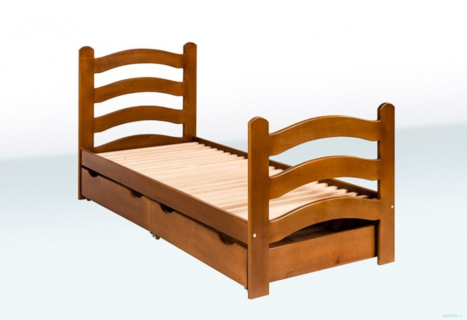 Фото 1 - Ліжко з фігурними бильцями та шухлядами 1А44 (бук) Гойдалка