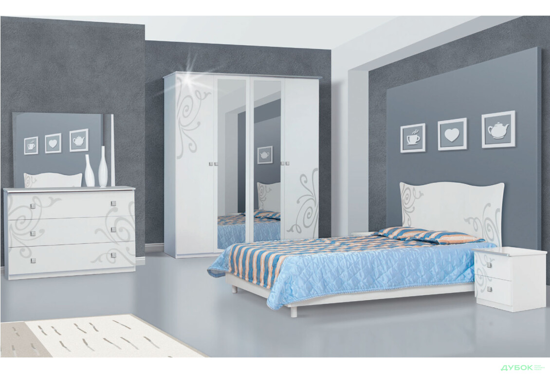 Спальня Феліція нова Комплект 4DZ (шафа із дзеркалами) Світ Меблів