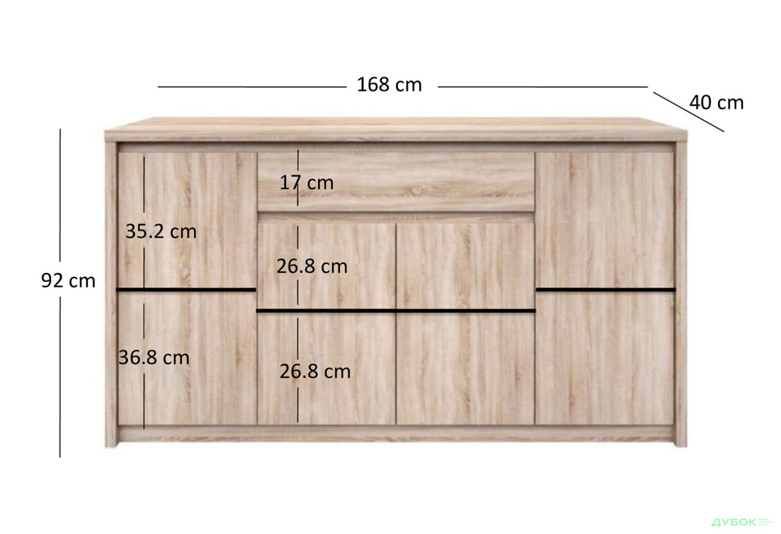 Комод VMV holding Нортон 4-дверний з шухлядою 168 см Дуб сонома - Зображення 8 Зображення 8 - Комод VMV holding Нортон 4-дверний з шухлядою 168 см Дуб сонома