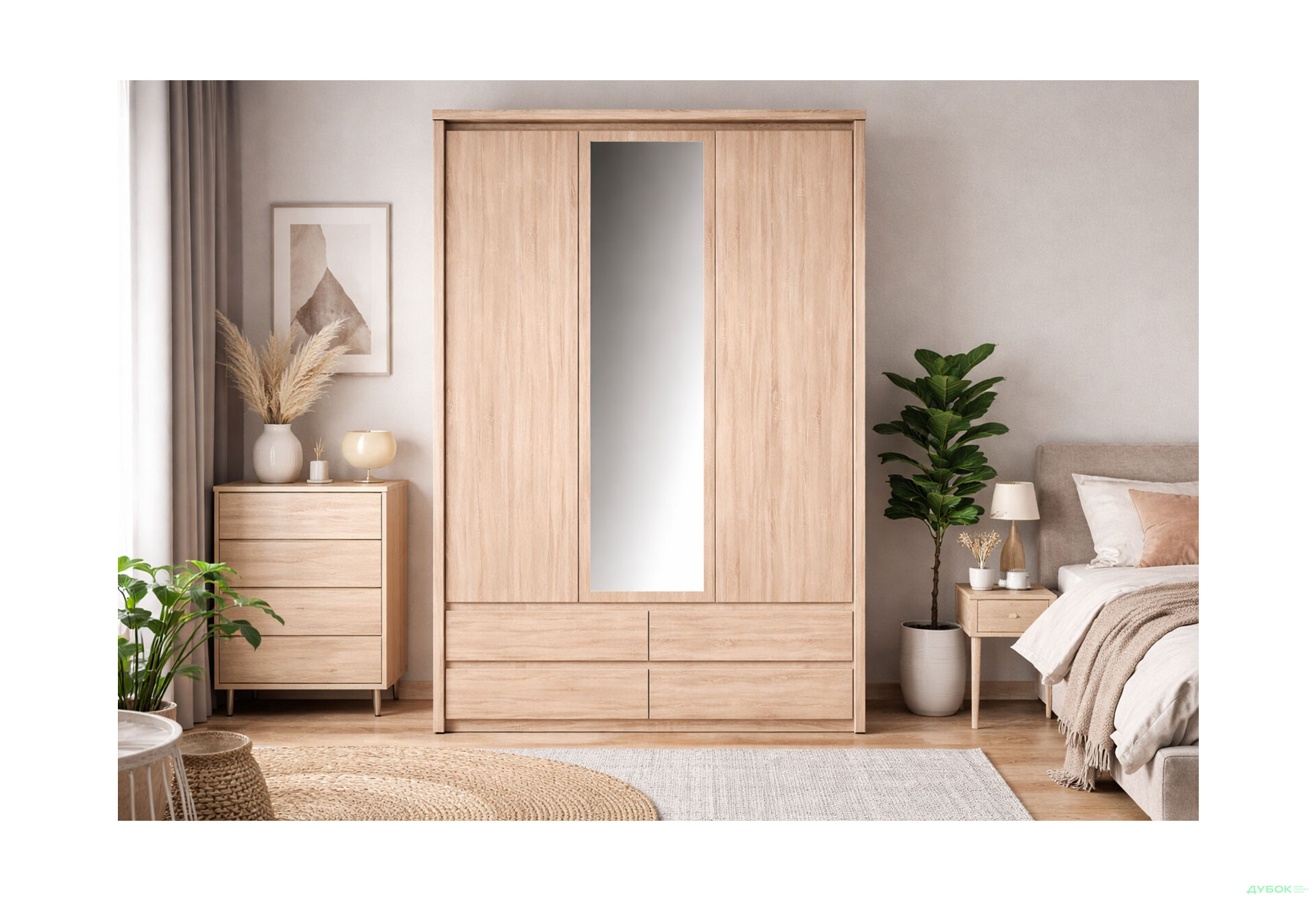 Изображение 2 - Шкаф ВМВ Холдинг Нортон 3-дверный с 4 ящиками и зеркалом 127 см Дуб сонома
