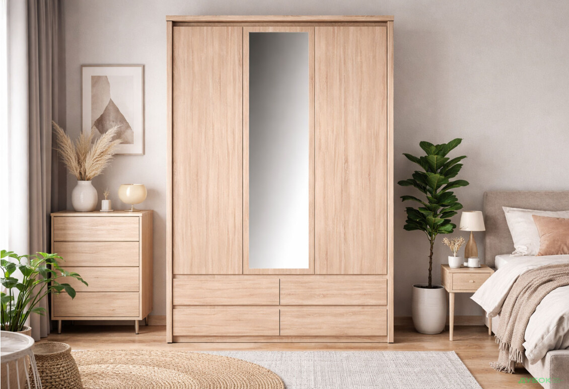 Изображение 2 - Шкаф ВМВ Холдинг Нортон 3-дверный с 4 ящиками и зеркалом 127 см Дуб сонома