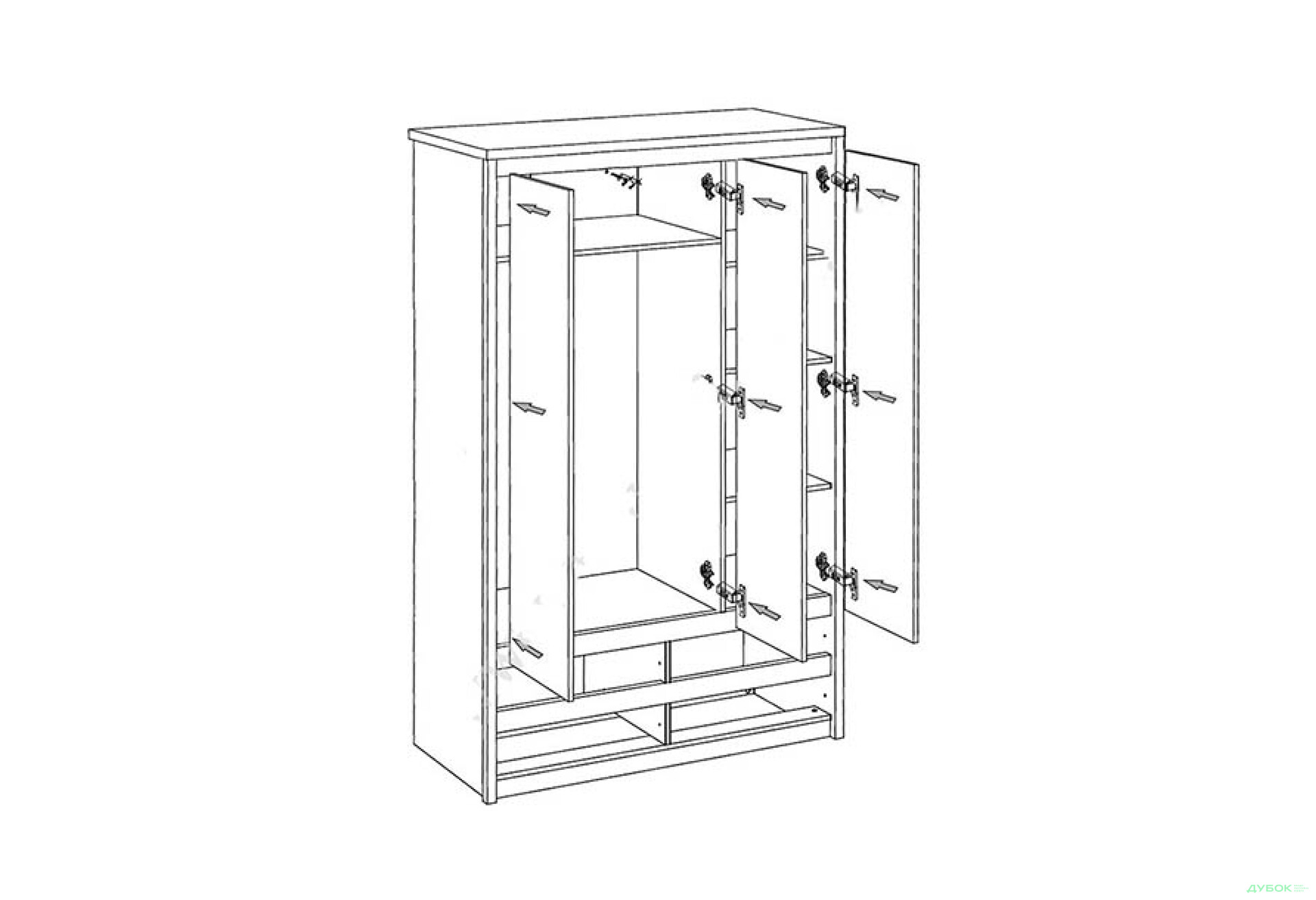 Шафа VMV holding Нортон 3-дверна з 4 шухлядами та дзеркалом 127 см Дуб сонома - Зображення 3 Зображення 3 - Шафа VMV holding Нортон 3-дверна з 4 шухлядами та дзеркалом 127 см Дуб сонома