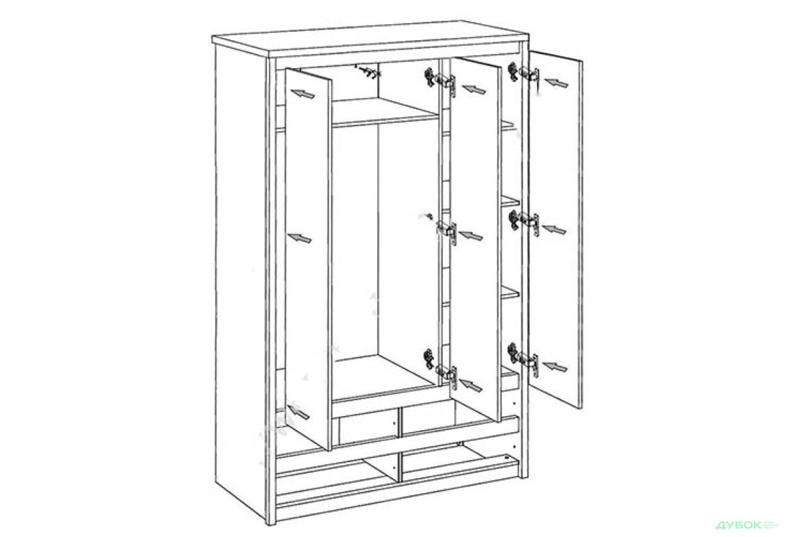 Шафа VMV holding Нортон 3-дверна з 4 шухлядами та дзеркалом 127 см Дуб сонома - Зображення 3 Зображення 3 - Шафа VMV holding Нортон 3-дверна з 4 шухлядами та дзеркалом 127 см Дуб сонома