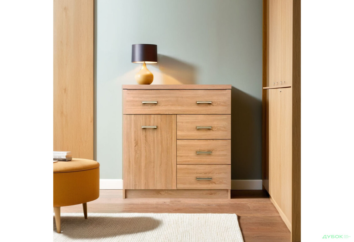 Комод VMV holding Топ-мікс 1-дверний з 4 шухлядами 80 см Дуб сонома - Зображення 2 Зображення 2 - Комод VMV holding Топ-мікс 1-дверний з 4 шухлядами 80 см Дуб сонома