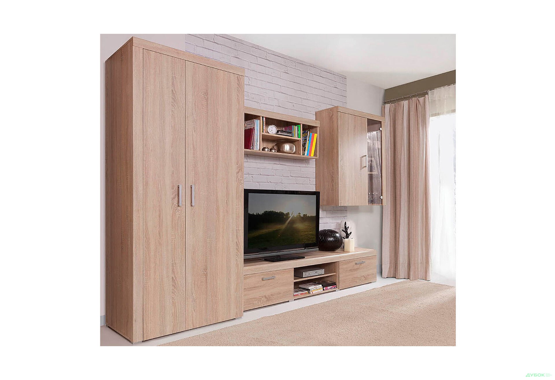 Комплект стінка з шафою VMV holding Даміс 380 см Дуб сонома - Зображення 2 Зображення 2 - Комплект стінка з шафою VMV holding Даміс 380 см Дуб сонома