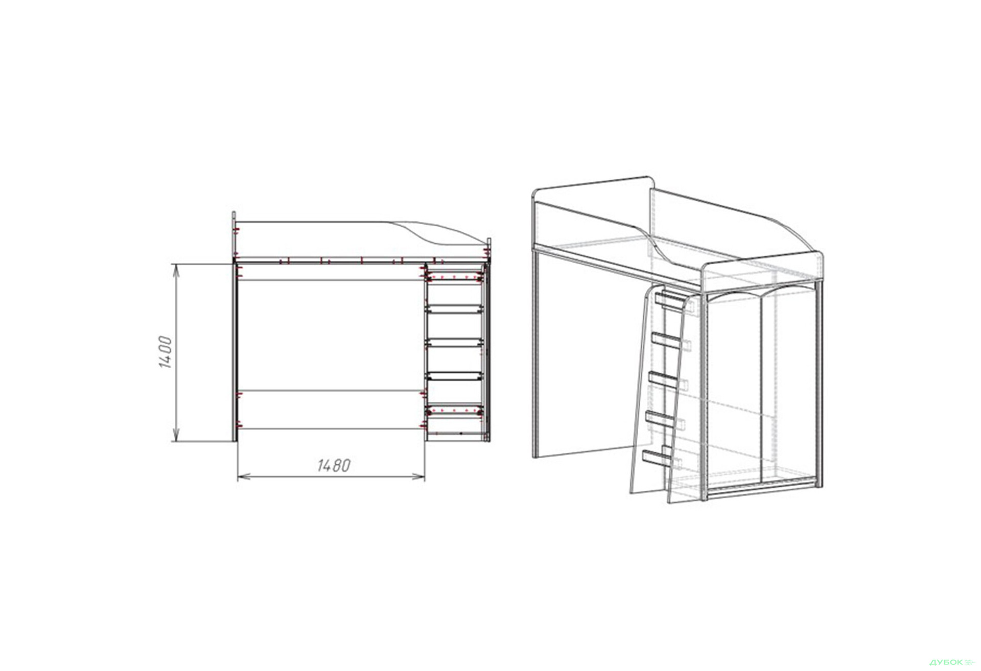 Кровать-горка Мебель Сервис Валенсия 90х200 см с шкафом, дуб самоа - Изображение 2 Изображение 2 - Кровать-горка Мебель Сервис Валенсия 90х200 см с шкафом, дуб самоа