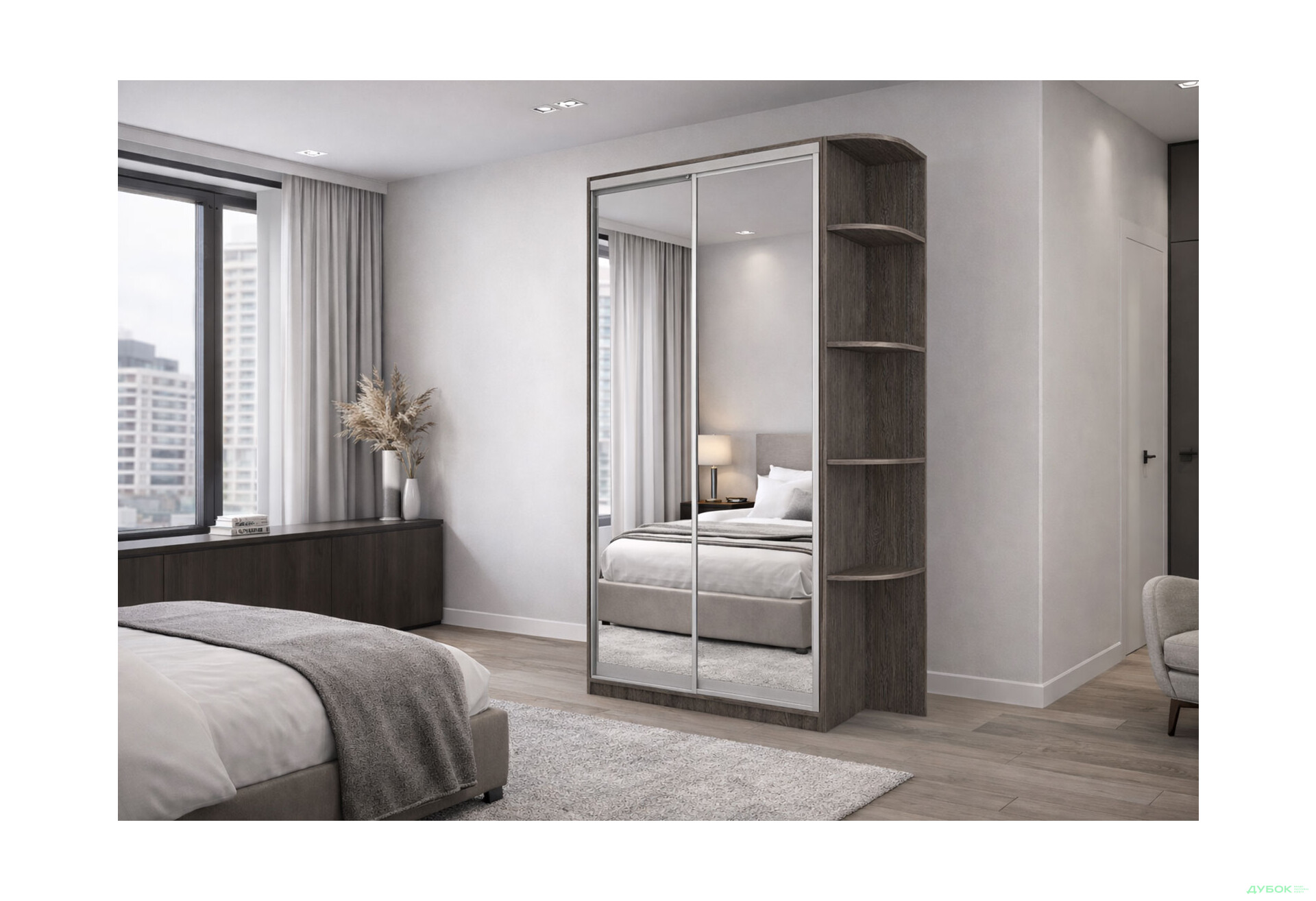 Зображення 2 - Шафа-купе VIP-master 2-дверна з дзеркалом та кутовими полицями 120 см