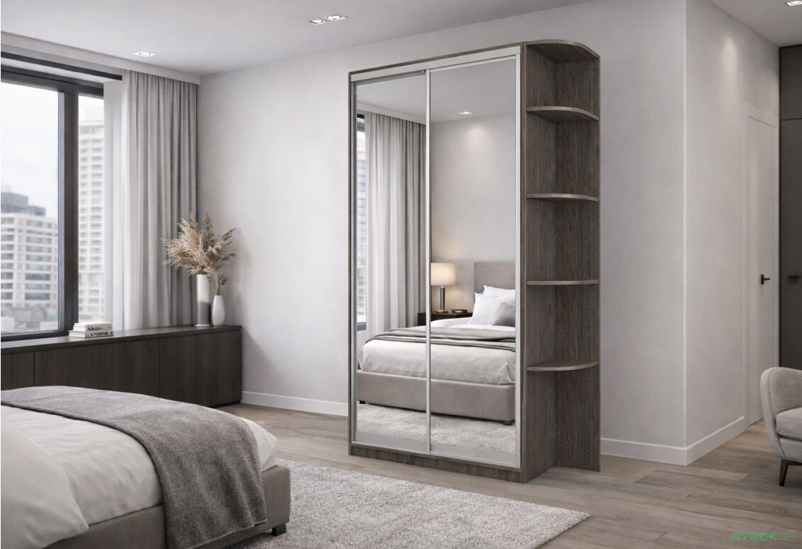 Зображення 2 - Шафа-купе VIP-master 2-дверна з дзеркалом та кутовими полицями 120 см