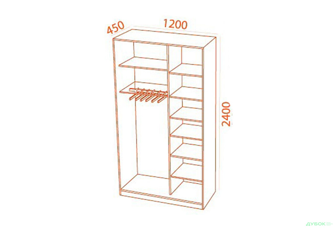 Шкаф-купе 2Д 2400х1200х460 (худ.мат) Вип-Мастер - Изображение 2 Изображение 2 - Шкаф-купе 2Д 2400х1200х460 (худ.мат) Вип-Мастер