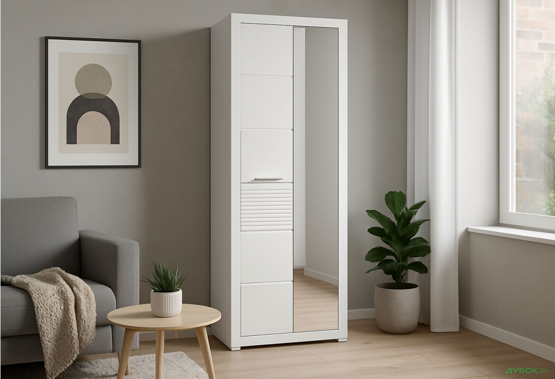 Зображення 2 - Шафа ВМК Флеймс 1-дверна з дзеркалом 72 см Біла