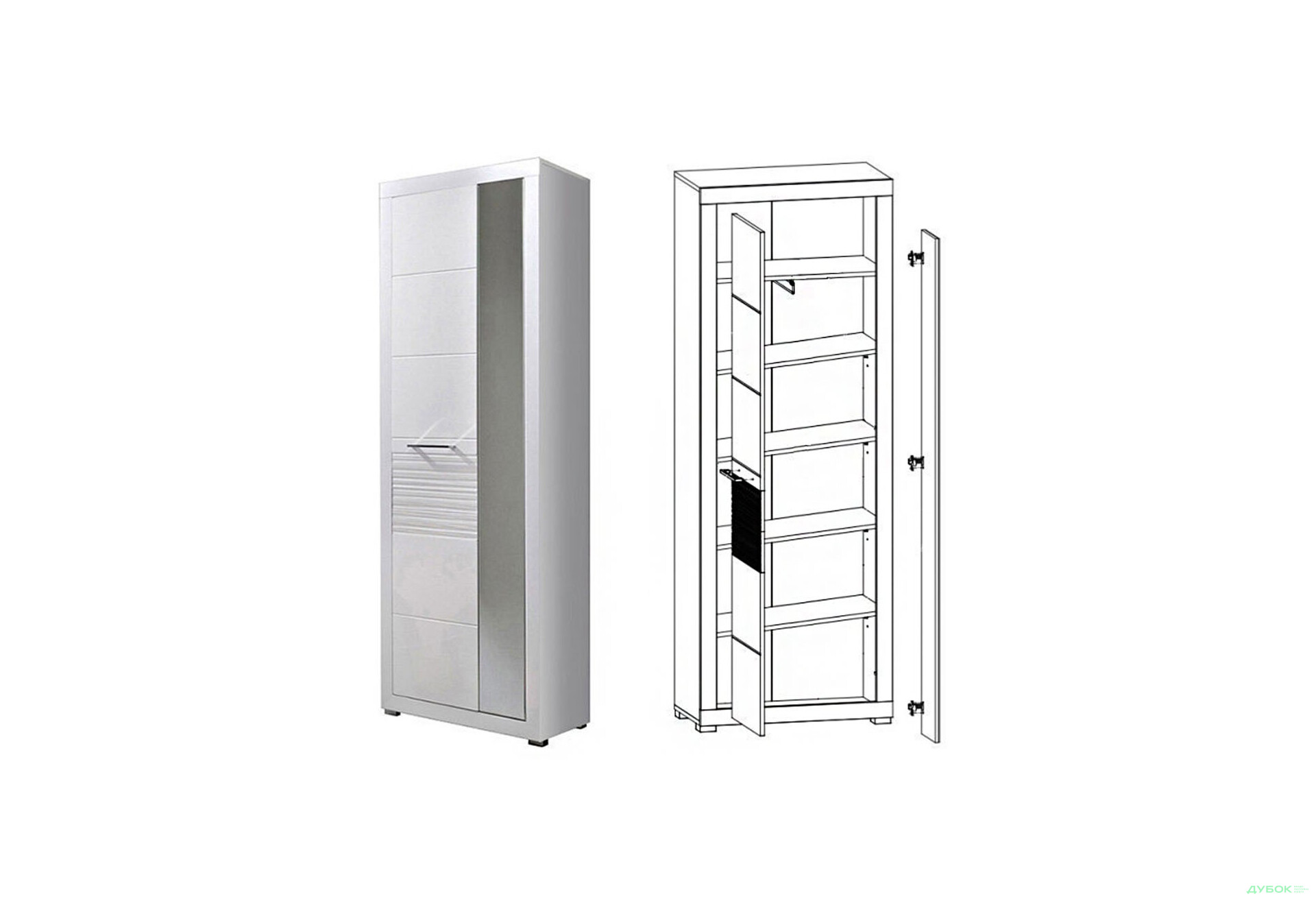 Шафа ВМК Флеймс 1-дверна з дзеркалом 72 см Біла - Зображення 3 Зображення 3 - Шафа ВМК Флеймс 1-дверна з дзеркалом 72 см Біла