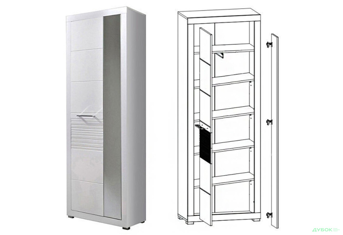 Шафа ВМК Флеймс 1-дверна з дзеркалом 72 см Біла - Зображення 3 Зображення 3 - Шафа ВМК Флеймс 1-дверна з дзеркалом 72 см Біла