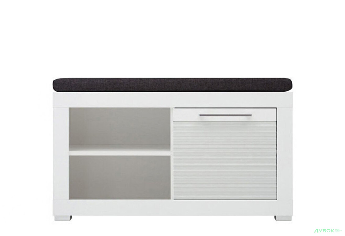 Тумба для взуття ВМК Флеймс з 1 відділенням, полицями та сидінням 92 см біла - Зображення 1 Зображення 1 - Тумба для взуття ВМК Флеймс з 1 відділенням, полицями та сидінням 92 см біла