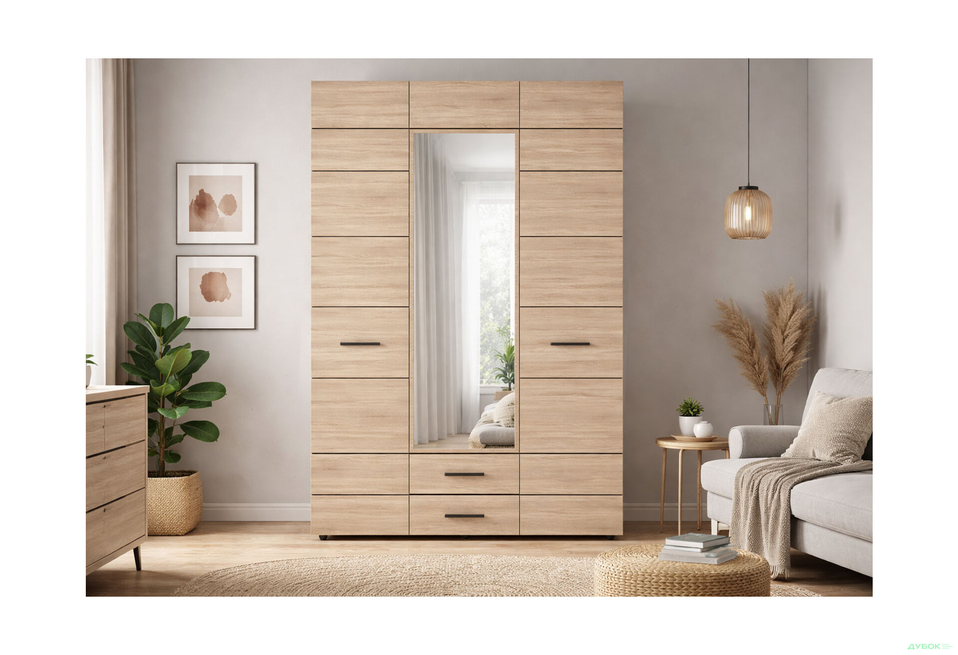 Изображение 2 - Шкаф ВМВ Холдинг Соло 3-дверный с 2 шухлядами и зеркалом 135 см Дуб сонома