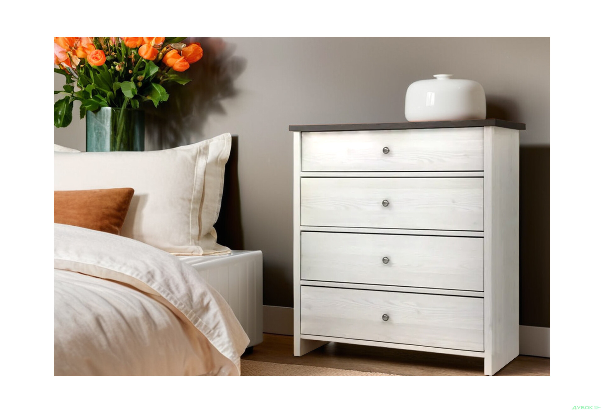 Комод ВМК Порто (Паріс) з 4 шухлядами 88 см Джанні/Сосна ларіко - Зображення 2 Зображення 2 - Комод ВМК Порто (Паріс) з 4 шухлядами 88 см Джанні/Сосна ларіко