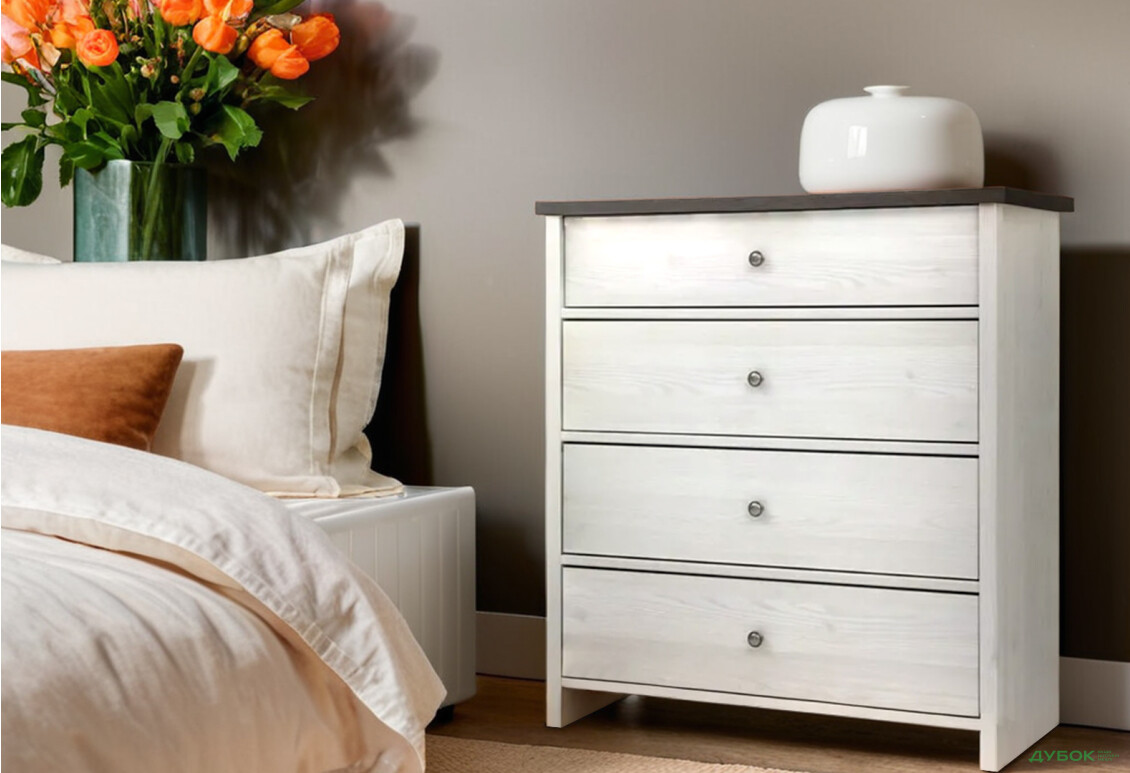 Комод ВМК Порто (Паріс) з 4 шухлядами 88 см Джанні/Сосна ларіко - Зображення 2 Зображення 2 - Комод ВМК Порто (Паріс) з 4 шухлядами 88 см Джанні/Сосна ларіко