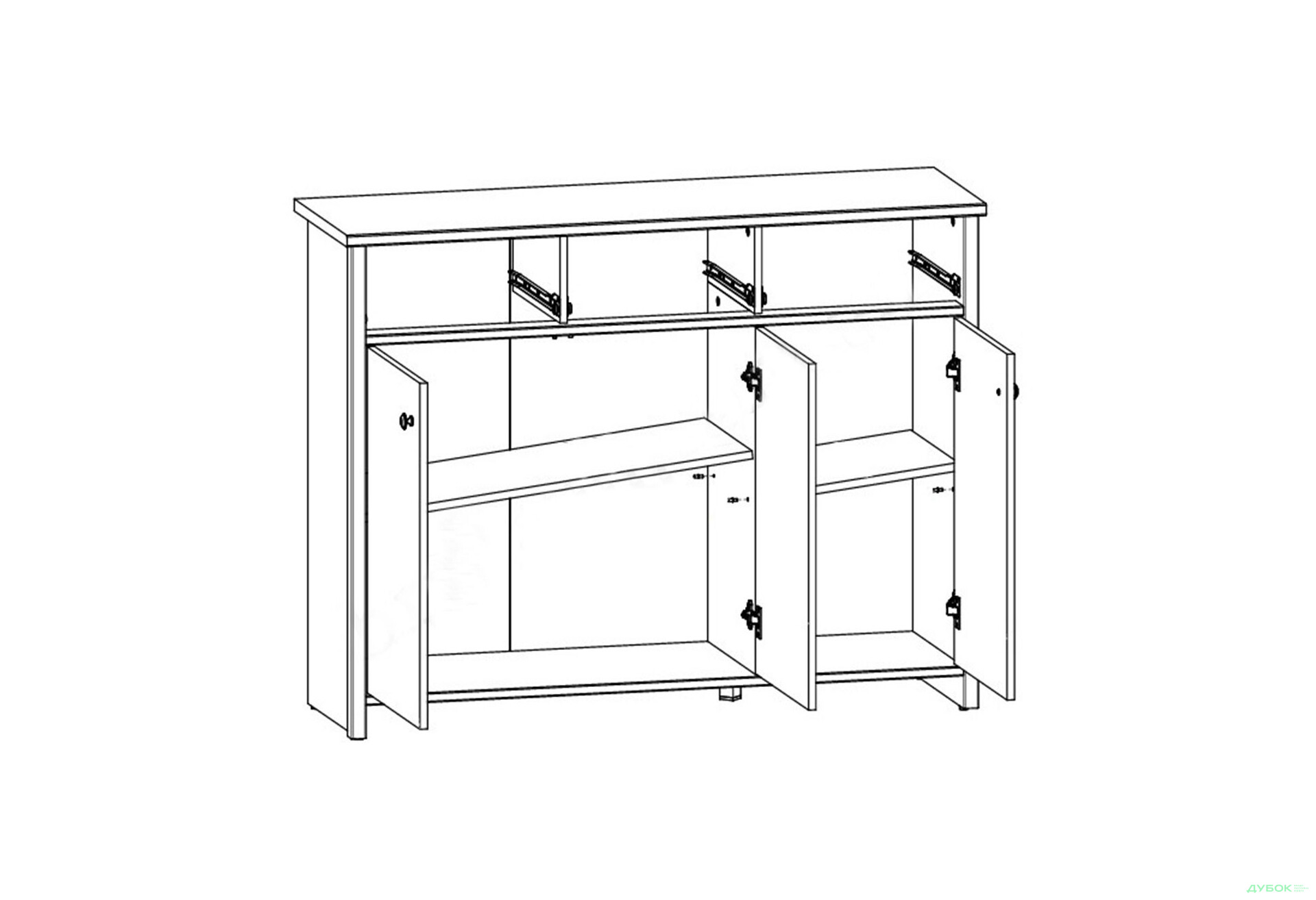Комод ВМК Порто (Паріс) 3-дверний з 3 шухлядами 128 см Джанні/Сосна ларіко - Зображення 5 Зображення 5 - Комод ВМК Порто (Паріс) 3-дверний з 3 шухлядами 128 см Джанні/Сосна ларіко