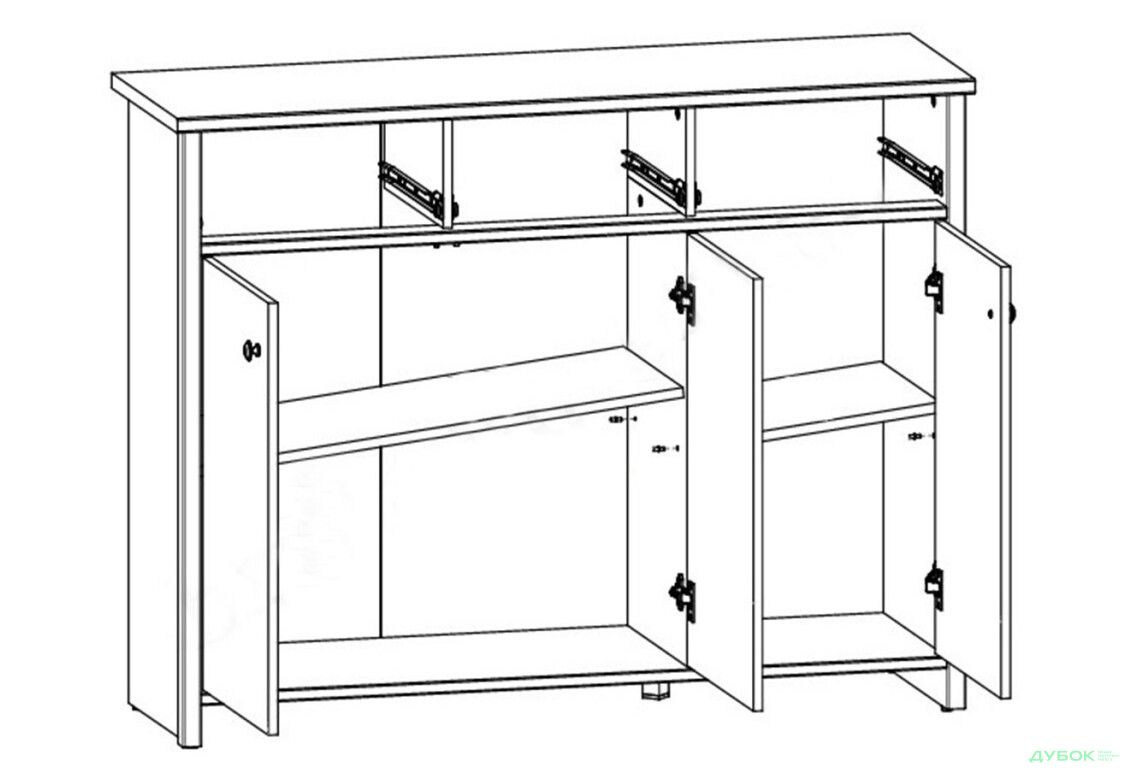 Комод ВМК Порто (Паріс) 3-дверний з 3 шухлядами 128 см Джанні/Сосна ларіко - Зображення 5 Зображення 5 - Комод ВМК Порто (Паріс) 3-дверний з 3 шухлядами 128 см Джанні/Сосна ларіко