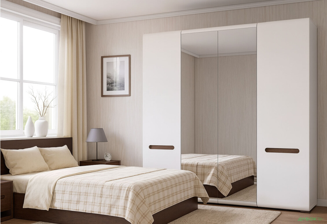 Шафа ВМК Ацтека (Амелія) 4-дверна з дзеркалом 220 см Біла - Зображення 2 Зображення 2 - Шафа ВМК Ацтека (Амелія) 4-дверна з дзеркалом 220 см Біла