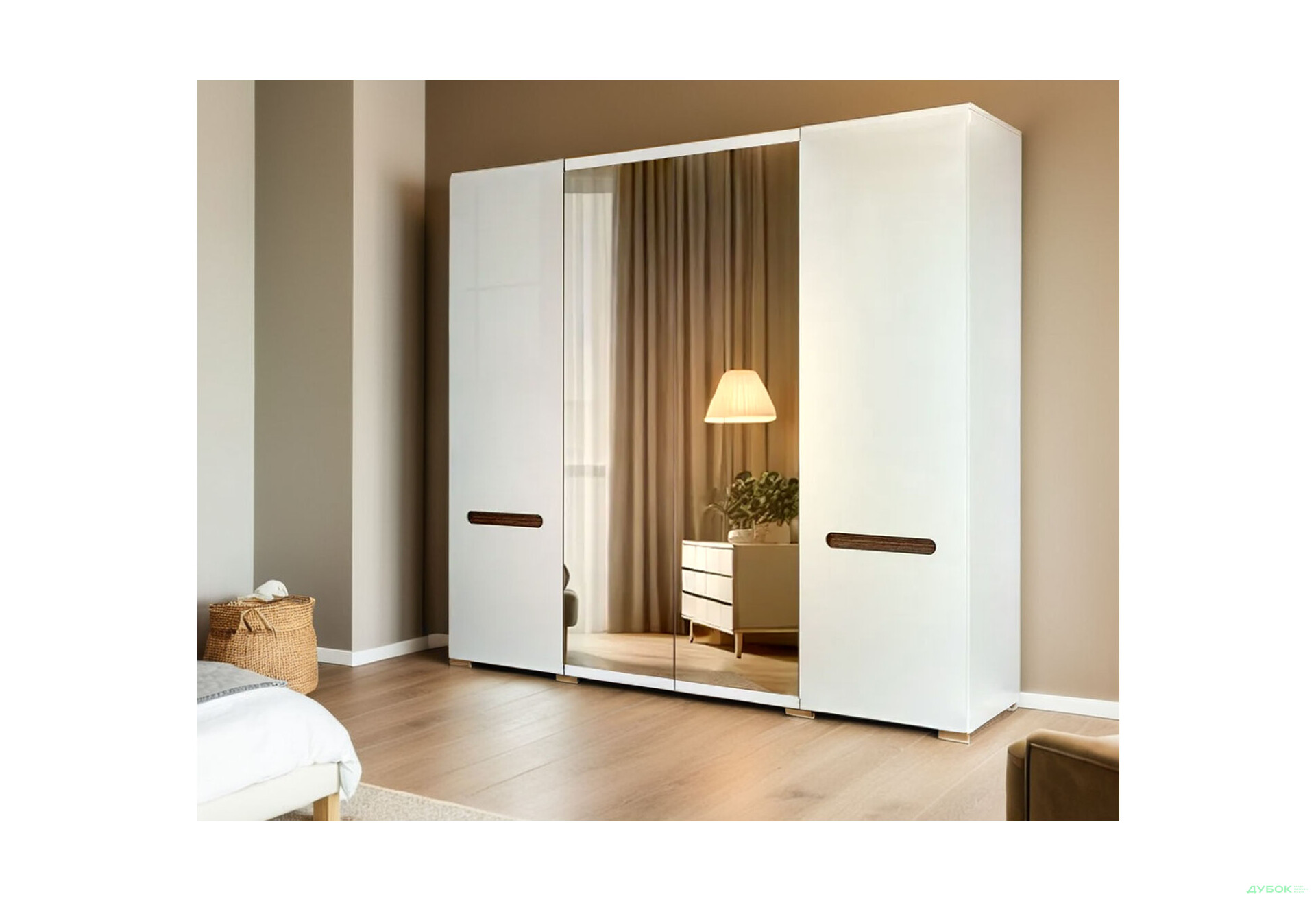 Шафа ВМК Ацтека (Амелія) 4-дверна з дзеркалом 220 см Біла - Зображення 3 Зображення 3 - Шафа ВМК Ацтека (Амелія) 4-дверна з дзеркалом 220 см Біла