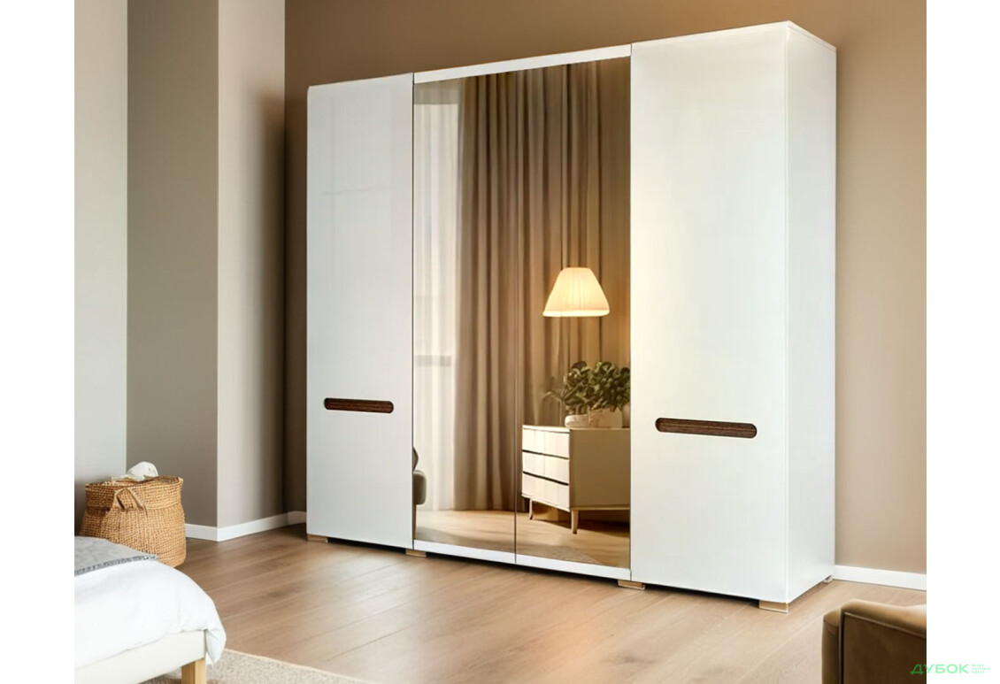 Шафа ВМК Ацтека (Амелія) 4-дверна з дзеркалом 220 см Біла - Зображення 3 Зображення 3 - Шафа ВМК Ацтека (Амелія) 4-дверна з дзеркалом 220 см Біла