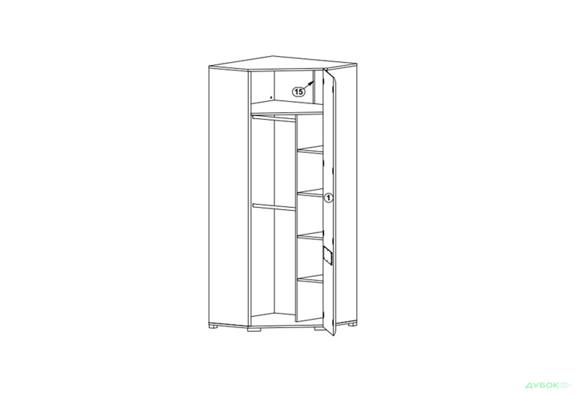 Фото 2 - Шкаф угловой ВМК Ацтека 1-дверный 85 см Белый
