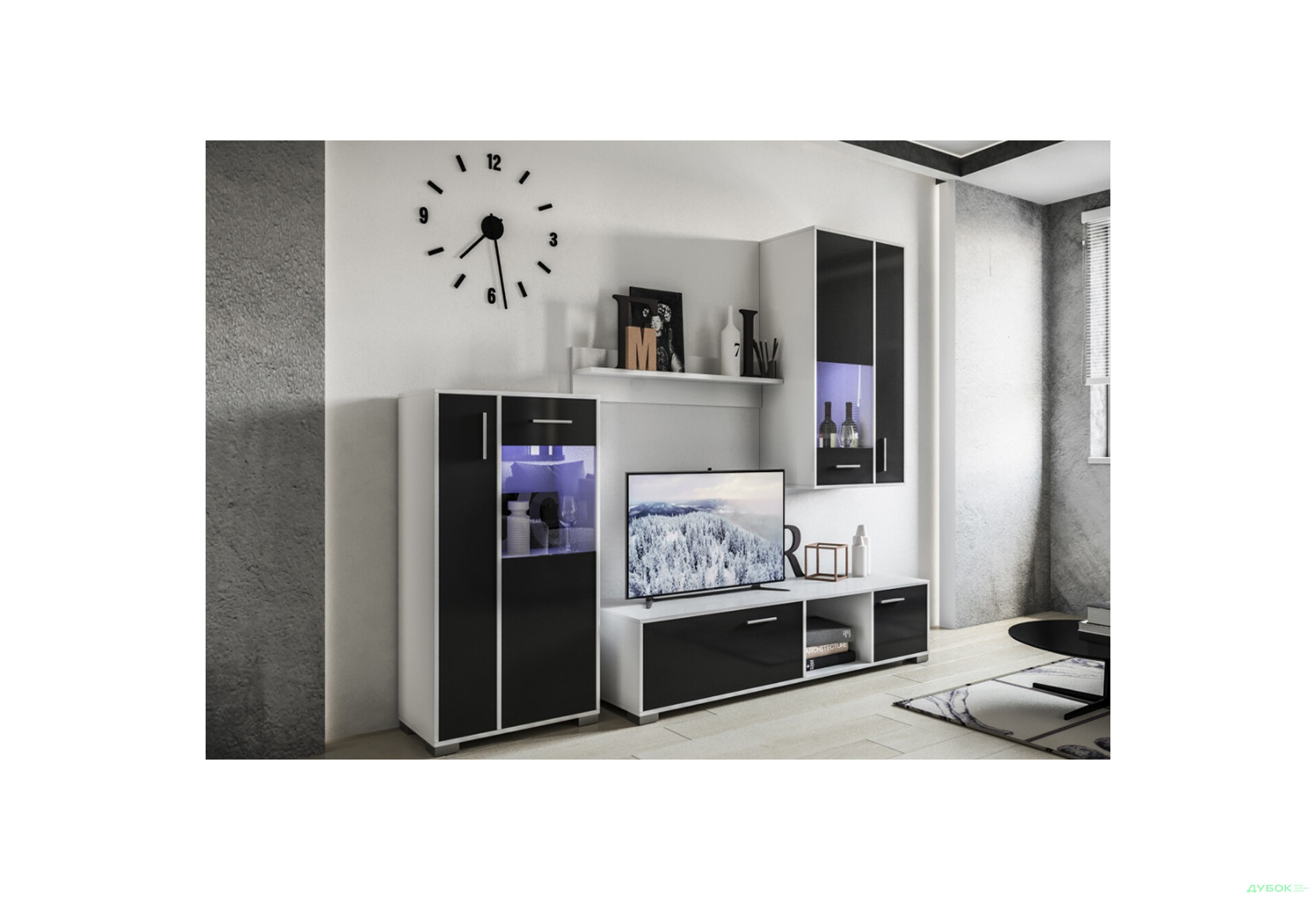 Изображение 1 - Комплект стенка с витриной Svit Mebliv Бруклин 220 см Бело-черная