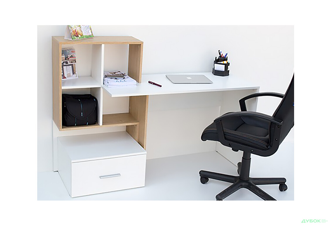 Стол письменный ВМВ Холдинг HO 1S 149x50 см с надставкой и ящиком, белый/дуб каменный - Изображение 3 Изображение 3 - Стол письменный ВМВ Холдинг HO 1S 149x50 см с надставкой и ящиком, белый/дуб каменный