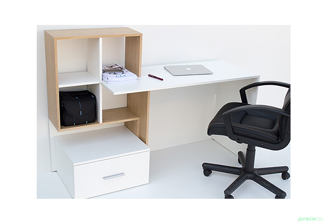 Стол письменный ВМВ Холдинг HO 1S 149x50 см с надставкой и ящиком, белый/дуб каменный - Изображение 4 Изображение 4 - Стол письменный ВМВ Холдинг HO 1S 149x50 см с надставкой и ящиком, белый/дуб каменный