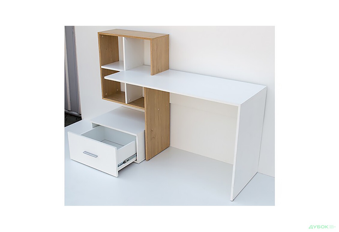 Стол письменный ВМВ Холдинг HO 1S 149x50 см с надставкой и ящиком, белый/дуб каменный - Изображение 5 Изображение 5 - Стол письменный ВМВ Холдинг HO 1S 149x50 см с надставкой и ящиком, белый/дуб каменный