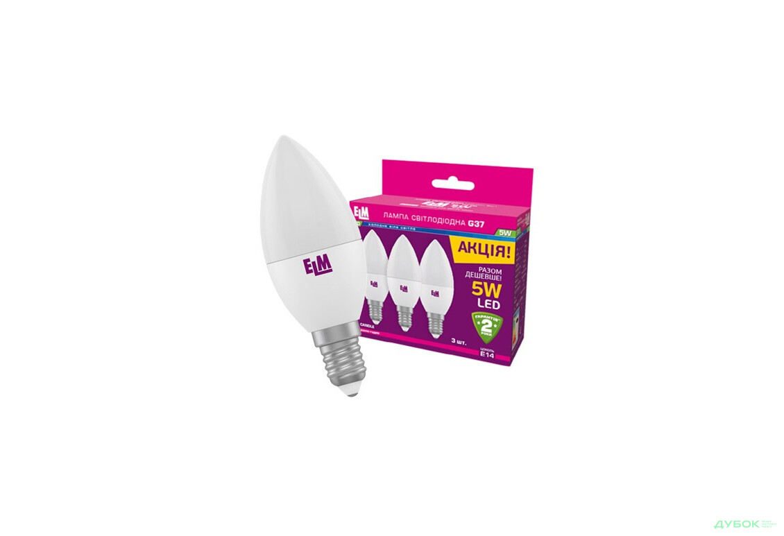 Лампа свічка 5W E14 4000 3шт ELM