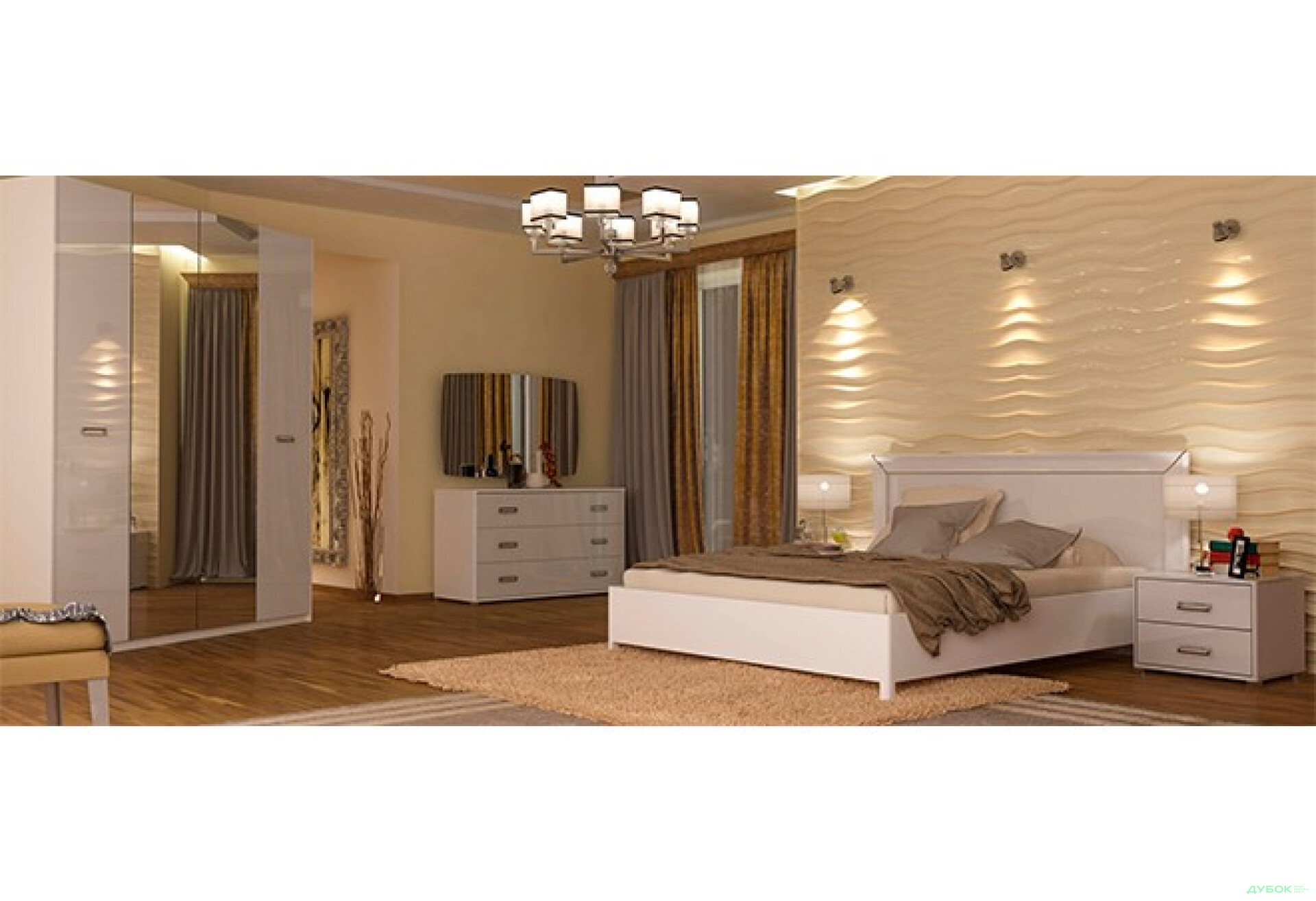 Фото 1 - Спальня Бэлла (белая) Комплект 4D (с зеркалами) МироМарк